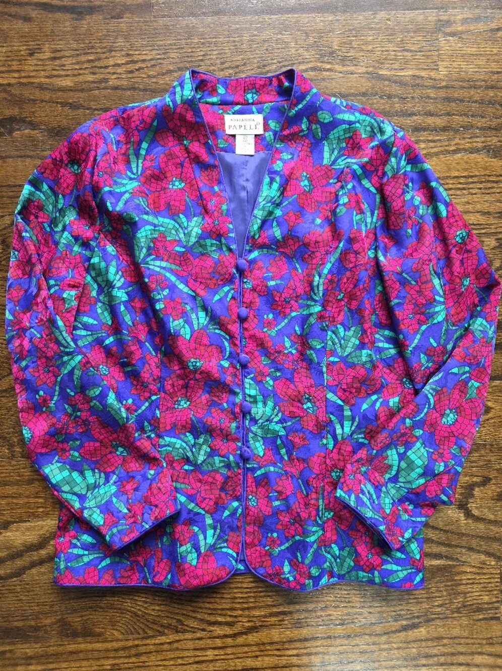 Vintage Adrianna Papell Silk Floral Button Down Blouse